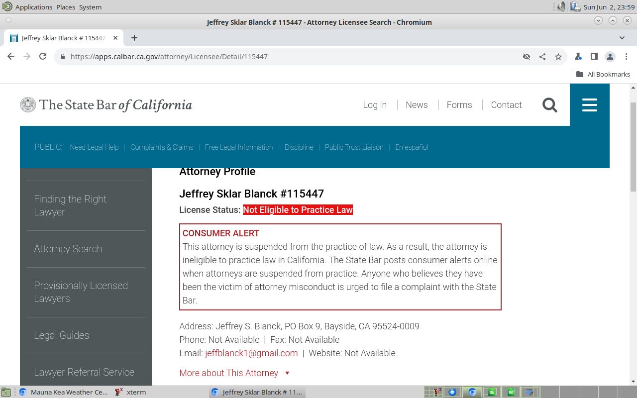 California State Bar thinks Jeffrey Blanck is still alive